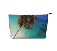 PHAYAH Sharks Under The Sea Patterned Cosmetic Bag Portable Large Capacity Cosmetic Bag Corduroy Zipper Toiletry Bag Travel Bag, Beach Coconut Sunshine, One Size