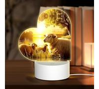 PHAYAH Sheep by The Lake Pattern Heart Shape Decorative Night Lights with USB Plug in Table Lamp with 3 Light Modes Adjustable for Bedroom Living Room Cafe