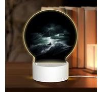 PHAYAH Ship in The Storm Pattern Round Decorative Night Lights with USB Plug in Table Lamp with 3 Light Modes Adjustable for Bedroom Living Room Cafe