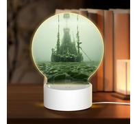 PHAYAH Shipwreck in The Deep Pattern Round Decorative Night Lights with USB Plug in Table Lamp with 3 Light Modes Adjustable for Bedroom Living Room Cafe