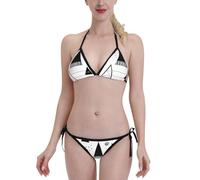 PHAYAH Sketch Women's Two Piece Bikini Swimsuit Sexy Ribbed Triangle Top Bathing Suits String Cheeky Black