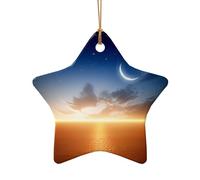 Phayah Sky With Moon Pattern Ceramic Ornament Christmas Holidays Star Shape Shaped Porcelain Christmas Tree Hanging