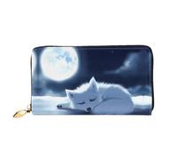 PHAYAH Sleeping Fox Under The Moon Pattern Wallet Women Leather Wallet Credit Card Holder Clutch Long Ladies Billfold