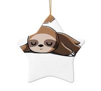 Phayah Sloth My Spirit Animal Pattern Ceramic Star Shape Xmas Tree Ornament New Year Home Souvenirs For Gatherings Hanging Decoration