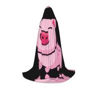 PHAYAH Smile Pink Pig Pattern Halloween Adult Hooded Robe Cape, Women'S Men'S Halloween Dress Up Party Cosplay Costumes L