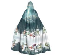PHAYAH Snow Covered Village Town Pattern Adult Hooded Cloak For Masquerade Cosplay Halloween Witch Cloak Christmas Party Robe