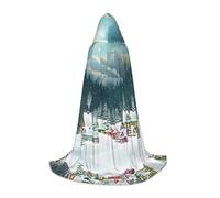 PHAYAH Snow Covered Village Town Pattern Adult Hooded Cloak For Masquerade Cosplay Halloween Witch Cloak Christmas Party Robe S
