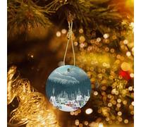 Phayah Snow Covered Village Town Pattern Ceramic Ornament Christmas Holidays Round Shaped Porcelain Christmas Tree Hanging