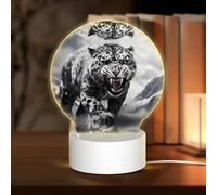 PHAYAH Snow Leopard in Ice Field Pattern Round Decorative Night Lights with USB Plug in Table Lamp with 3 Light Modes Adjustable for Bedroom Living Room Cafe