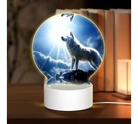 PHAYAH Snow Wolf at The Peak Pattern Round Decorative Night Lights with USB Plug in Table Lamp with 3 Light Modes Adjustable for Bedroom Living Room Cafe