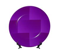 PHAYAH Solid Color Dark Purple Pattern Bone China Decorative Plate 8in Decorative Plates with Display Stand Round Dinner Plates for Home Office Decor