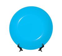 PHAYAH Solid Color Light Blue Pattern Bone China Decorative Plate 8in Decorative Plates with Display Stand Round Dinner Plates for Home Office Decor