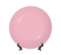 PHAYAH Solid Color Pink Pattern Bone China Decorative Plate 8in Decorative Plates with Display Stand Round Dinner Plates for Home Office Decor