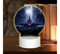 PHAYAH Spaceship in The Valley Pattern Round Decorative Night Lights with USB Plug in Table Lamp with 3 Light Modes Adjustable for Bedroom Living Room Cafe