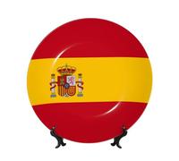 PHAYAH Spanish Flag Pattern Bone China Decorative Plate Ceramic Dinner Plates Crafts with Vertical Stand for Home Office Decor 6in