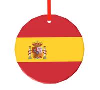 Phayah Spanish Flag Pattern Hristmas Glass Round Pendant Christmas Tree Ornaments Homefor Gatherings Decoration