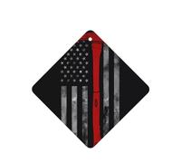 Phayah Square Car Air Fresheners Cards 4 Pcs Firefighter Axe Red Line Flag Pattern Auto Aromatherapy Tablets Hanging Scented Card - Lavender Scent