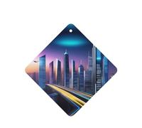 Phayah Square Car Air Fresheners Cards 4 Pcs Future City Night Scene Pattern Auto Aromatherapy Tablets Hanging Scented Card - Lavender Scent