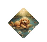 Phayah Square Car Air Fresheners Cards 4 Pcs Puppy Lying On The Water'S Edge Pattern Auto Aromatherapy Tablets Hanging Scented Card - Lavender Scent