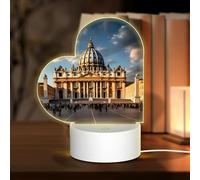 PHAYAH St Peter's Basilica Pattern Heart Shape Decorative Night Lights with USB Plug in Table Lamp with 3 Light Modes Adjustable for Bedroom Living Room Cafe
