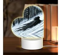 PHAYAH Strange Black Wolf Pattern Heart Shape Decorative Night Lights with USB Plug in Table Lamp with 3 Light Modes Adjustable for Bedroom Living Room Cafe