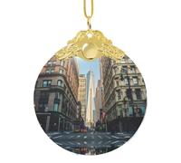 Phayah Streets Of New York City Patternglass Ornament Christmas Holidays Creative Tree Home Decoration Gold Metal Buckle