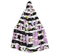 PHAYAH Striped Flower Butterfly Pattern Adult Hooded Cloak For Masquerade Cosplay Halloween Witch Cloak Christmas Party Robe