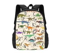 PHAYAH Stylish Learning Alphabets With Dinosaurs Pattern Casual Shoulders Classical Basic Travel Backpack Travel And Outdoor Activities Resistant