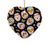 Phayah Sugar Skulls Butterfly Pattern Ceramic Heart Shape Christmas Tree Ornaments, Family New Year Home Souvenirs For Gatherings