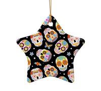 Phayah Sugar Skulls Butterfly Pattern Ceramic Star Shape Christmas Tree Ornaments, Family New Year Home Souvenirs For Gatherings