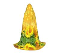 PHAYAH Sunflower Field Pattern Adult Hooded Cloak For Masquerade Cosplay Halloween Witch Cloak Christmas Party Robe S