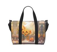Phayah Sunflowers Under The Windowsill Travel Duffel Bag,Sports Tote Gym Bag,Shoulder Weekender Overnight Bag For Women, Black, One Size