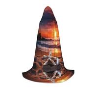 PHAYAH Sunset Beach Starfish Pattern Halloween Witch Witchcraft Hooded Robe Cape Christmas Hoodie Cosplay Masquerade Party Dress Gift Costume L