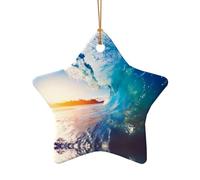 Phayah Sunset Sea Surfing Seascape Pattern Ceramic Star Shape Christmas Tree Ornaments, Family New Year Home Souvenirs For Gatherings