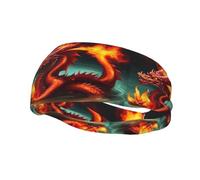 Phayah Sweatbands Dragon King In Fire Pattern Workout Sport Headbands Absorbing Headband Wide For Basketball Football Cycling Running Yoga