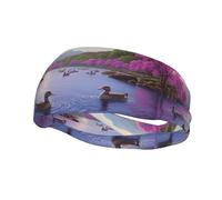 Phayah Sweatbands Ducks On The Lake Pattern Workout Sport Headbands Absorbing Headband Wide for Basketball Football Cycling Running Yoga