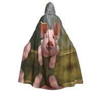 PHAYAH Sweet Pig Pattern Adult Hooded Cloak For Masquerade Cosplay Halloween Witch Cloak Christmas Party Robe