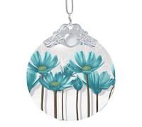 Phayah Teal Grey And White Floral Pattern Hristmas Glass Round Pendant Christmas Tree Ornaments Homefor Gatherings Decoration Silver Metal Buckle