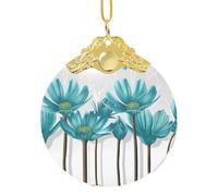 Phayah Teal Grey And White Floral Pattern Hristmas Glass Round Pendant Christmas Tree Ornaments Homefor Gatherings Decoration Gold Metal Buckle