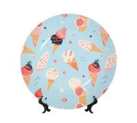 PHAYAH The Cone Of Ice-Cream Cone Pattern Bone China Decorative Plate Ceramic Dinner Plates Crafts With Vertical Stand For Home Office Decor 7in