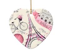 Phayah The Eiffel Tower And A Bicycle Pattern Ceramic Heart Shape Xmas Tree Ornament New Year Home Souvenirs For Gatherings Hanging Decoration