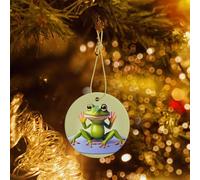 Phayah The Funny Frog Doing Yoga Pattern Ceramic Ornament Christmas Holidays Round Shaped Porcelain Christmas Tree Hanging