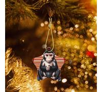 Phayah The Silent Monkey Pattern Ceramic Ornament Christmas Holidays Star Shaped Porcelain Christmas Tree Hanging