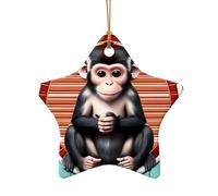 Phayah The Silent Monkey Pattern Ceramic Star Shape Xmas Tree Ornament New Year Home Souvenirs For Gatherings Hanging Decoration