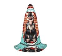 PHAYAH The Silent Monkey Pattern Halloween Witch Witchcraft Hooded Robe Cape Christmas Hoodie Cosplay Masquerade Party Dress Gift Costume L