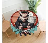 PHAYAH The Silent Monkey Pattern Tablecloth Round 60 Inch Table Fabric Farmhouse Decorative for Holiday Home Party Buffet Party