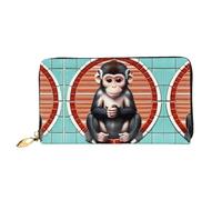 PHAYAH The Silent Monkey Pattern Women'S Wallet Long Clutch Zip Around Travel Leather Purse Large Capacity Credit Card Holder