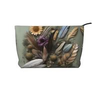 PHAYAH The Swan In Love Patterned Cosmetic Bag Portable Large Capacity Cosmetic Bag Corduroy Zipper Toiletry Bag Travel Bag, Feather Flower, One Size