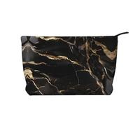 PHAYAH The Swan In Love Patterned Cosmetic Bag Portable Large Capacity Cosmetic Bag Corduroy Zipper Toiletry Bag Travel Bag, Black Gold Marble, One Size