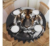 PHAYAH Tiger At Rest Pattern Laciness Tablecloth Round 60 Inch Table Fabric Farmhouse Decorative For Holiday Home Party Buffet Party